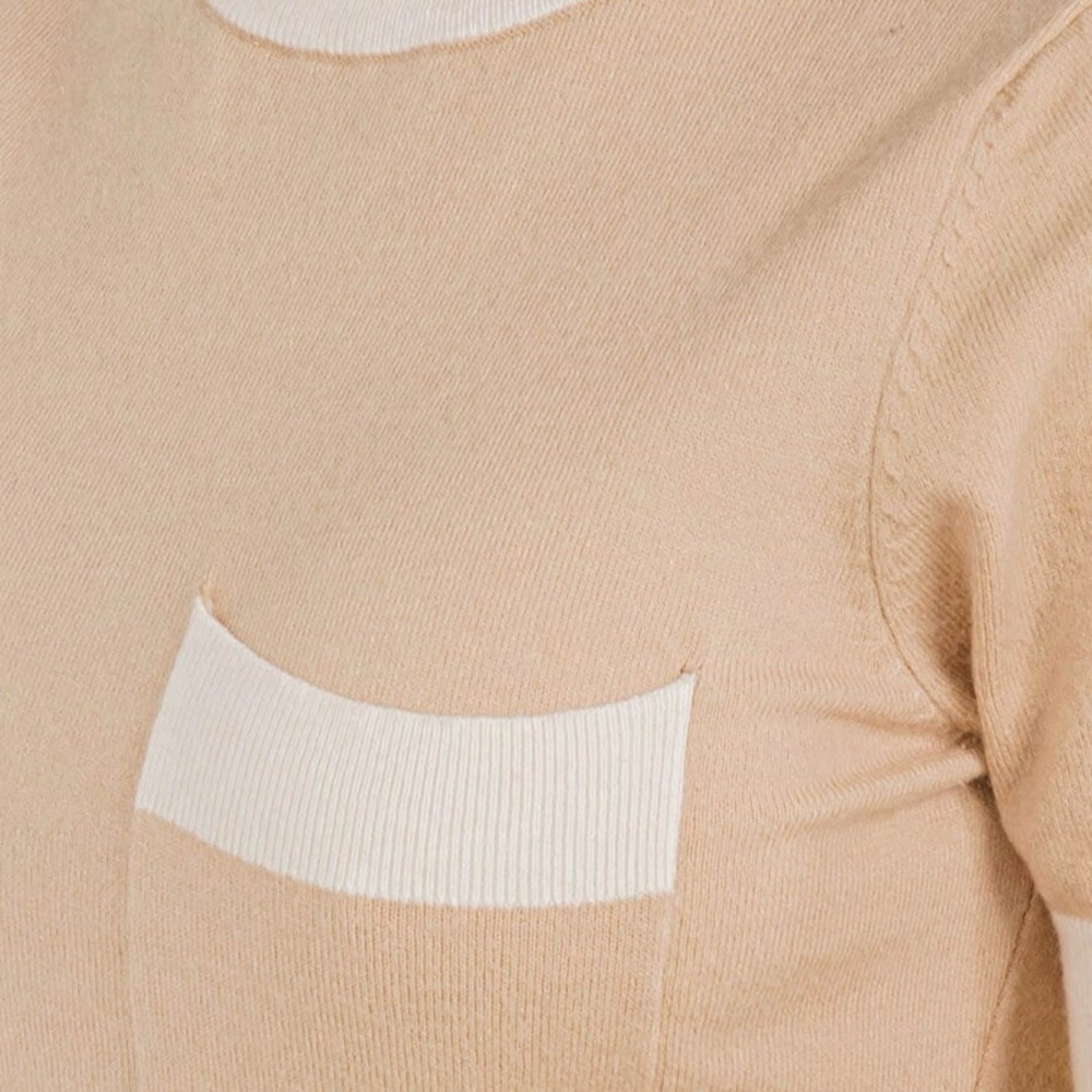 WOMEN'S SHORT SLEEVE FRONT POCKET COLORBLOCK MINI DRESS IN TAUPE - Picture 2 of 4